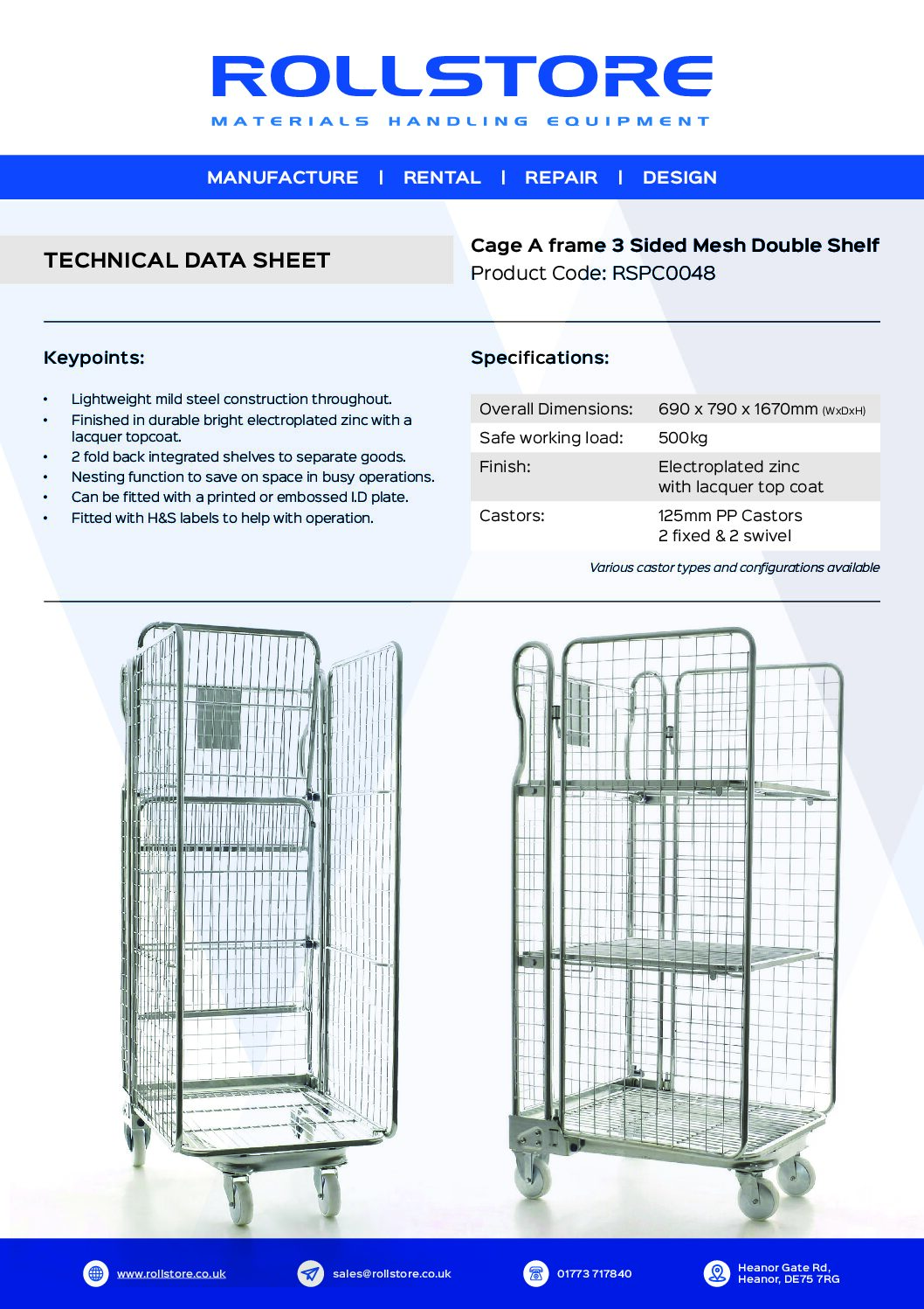 3 Sided Roll Cage With 2 Shelves 'A Frame' - Image 2