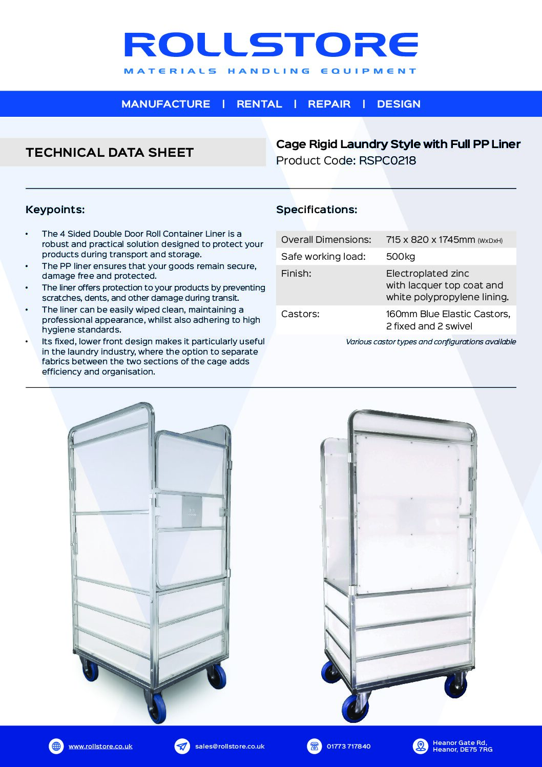 4 Sided Double Door Rigid Roll Container with Liner - Image 2