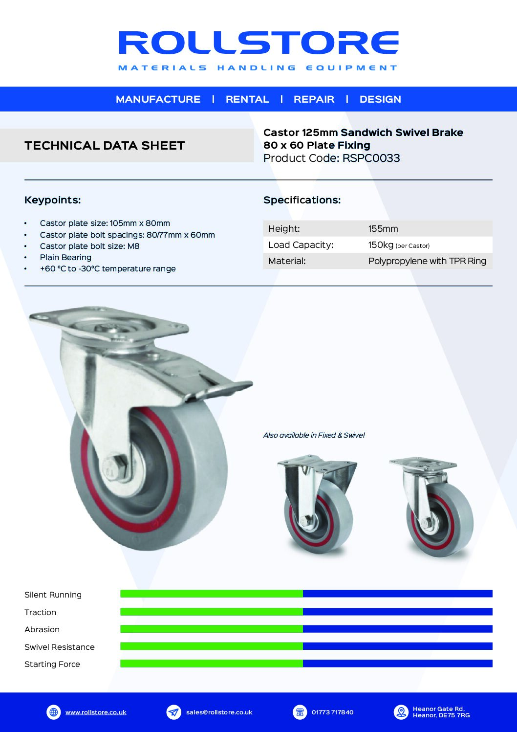 Swivel Brake Sandwich 125mm Castor - Image 4