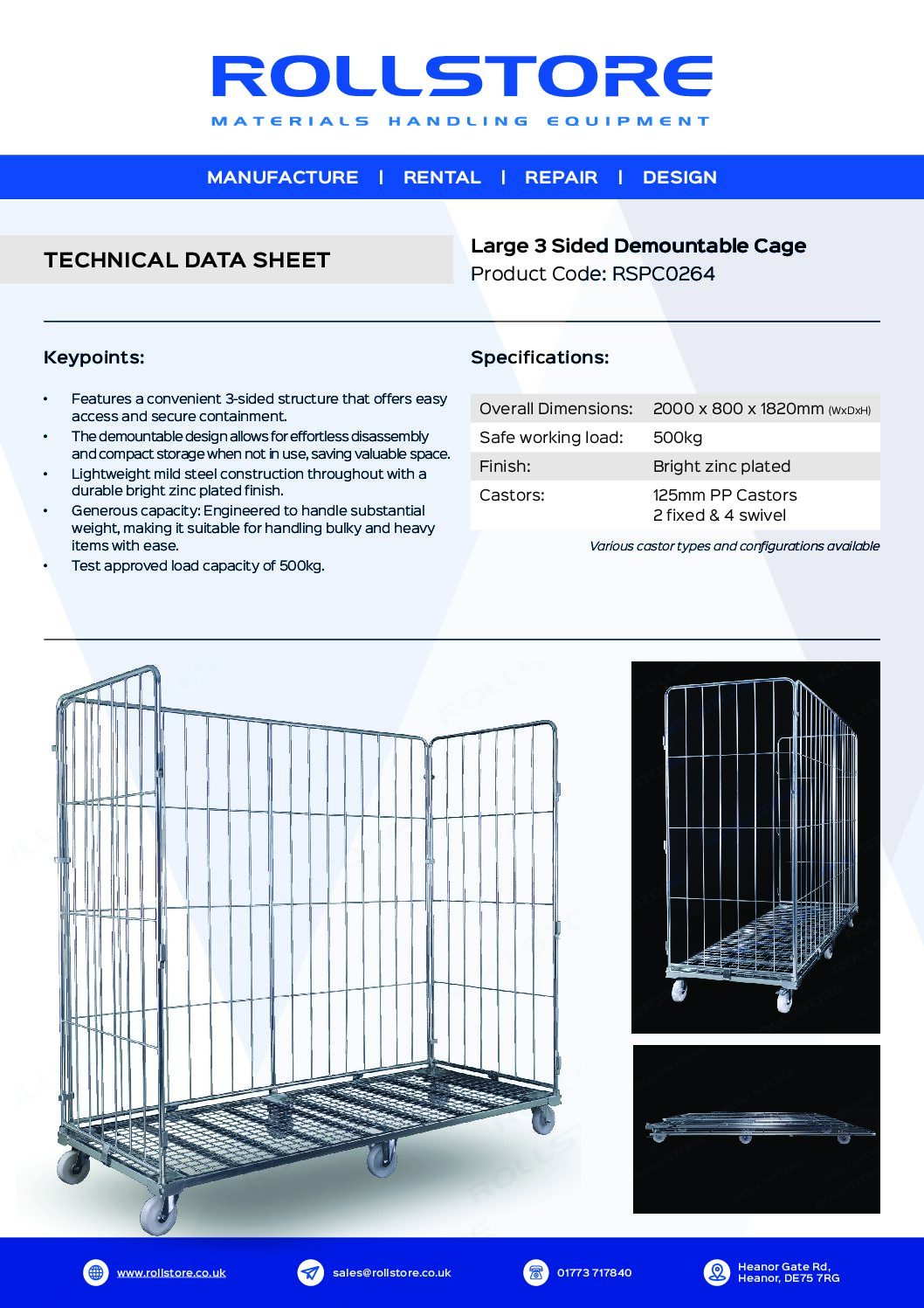 Large 3 Sided Demountable Roll Cage - Image 2