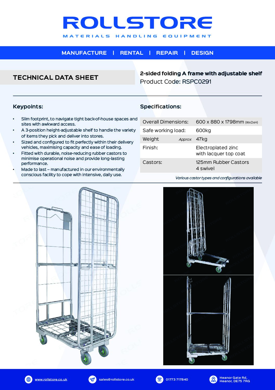 2-sided Folding A Frame Roll Container<br>with adjustable shelf - Image 5
